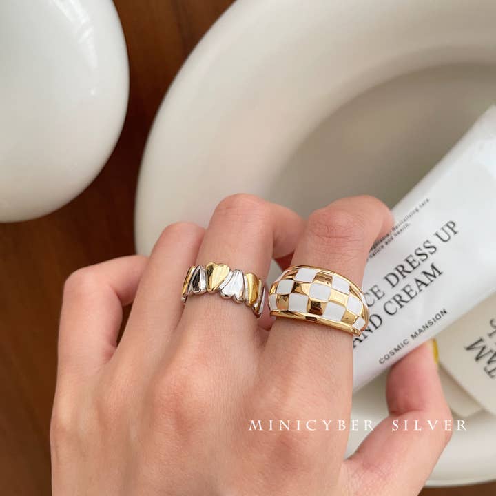 MINICYBER STUDIO - Wholesale Band/Stacked Ring - Simply Checkered Ring5