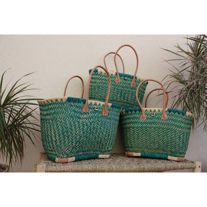 Boutique Huléti - Vendita all'ingrosso Borsa da spiaggia - Borsa Cesta XXL Turchese con Pochette in Tessuto - 3 dimensioni - Shopper per mercato, spiaggia e shopping4