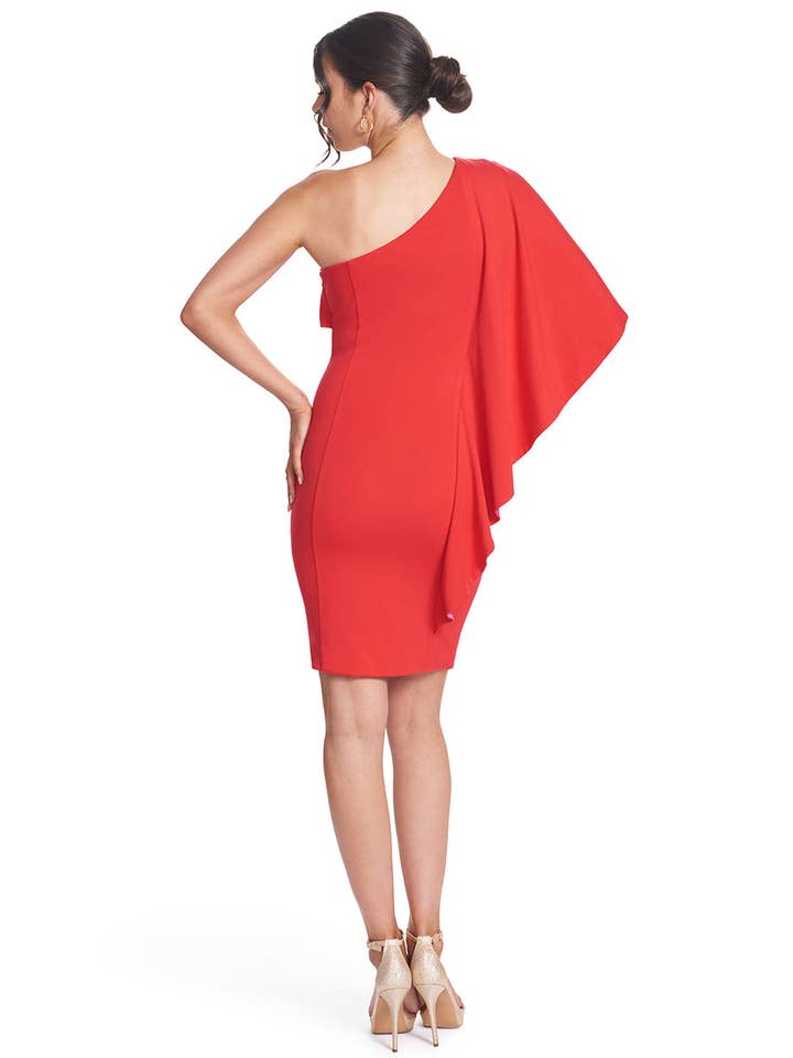 Rød/Fuchsia Shero Asymmetric Dress: En skulder strikket kappekjole - rød for engroshandel på Faire2