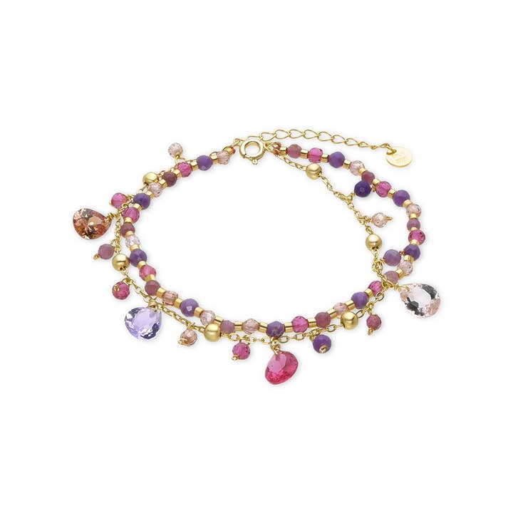 Luxenter - Wholesale Charm/Dangle Bracelet - Pulsera Luxenter de Plata de Ley 925 y Cristal Rosa acabada en oro amarillo de 18k - Rioka