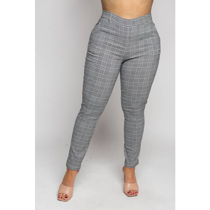 PANTALÓN DE CUADROS TALLA GRANDE CON BANDA ELÁSTICA para venta al por mayor de Curve Market