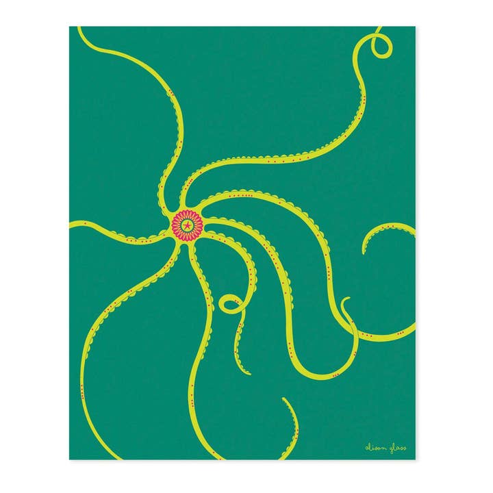 Octopus in Jade Art Print voor wholesale door Alison Glass