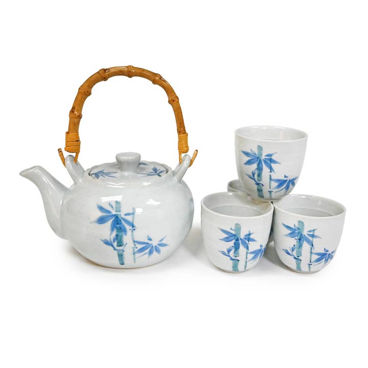 TEA SET – BLUE BAMBOO ON WHITE for wholesale by Fuji Merchandise Corporation