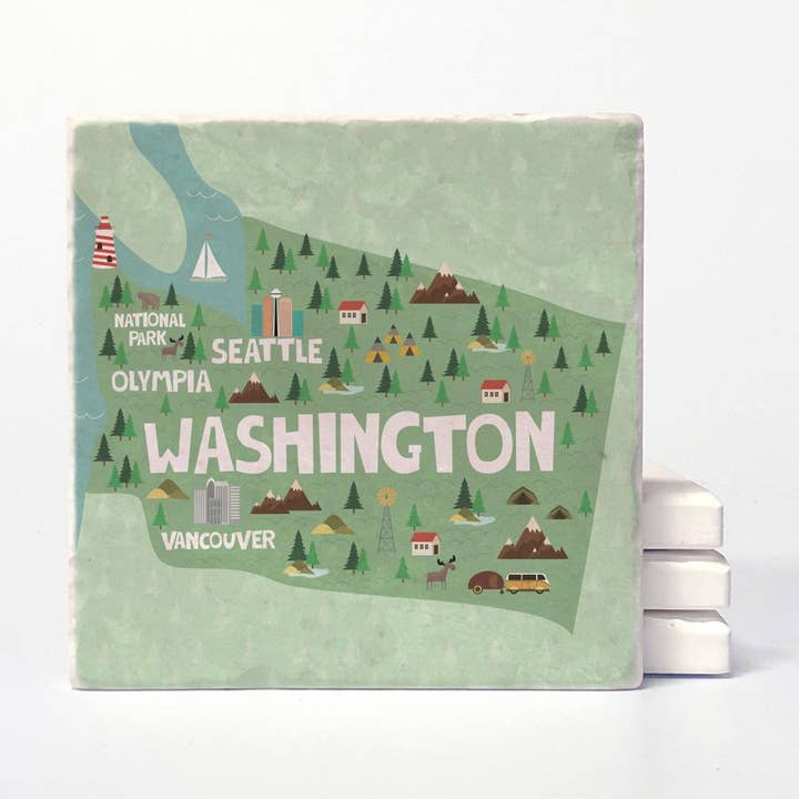 Washington State Illustration Coasters for wholesale by Versatile Coasters