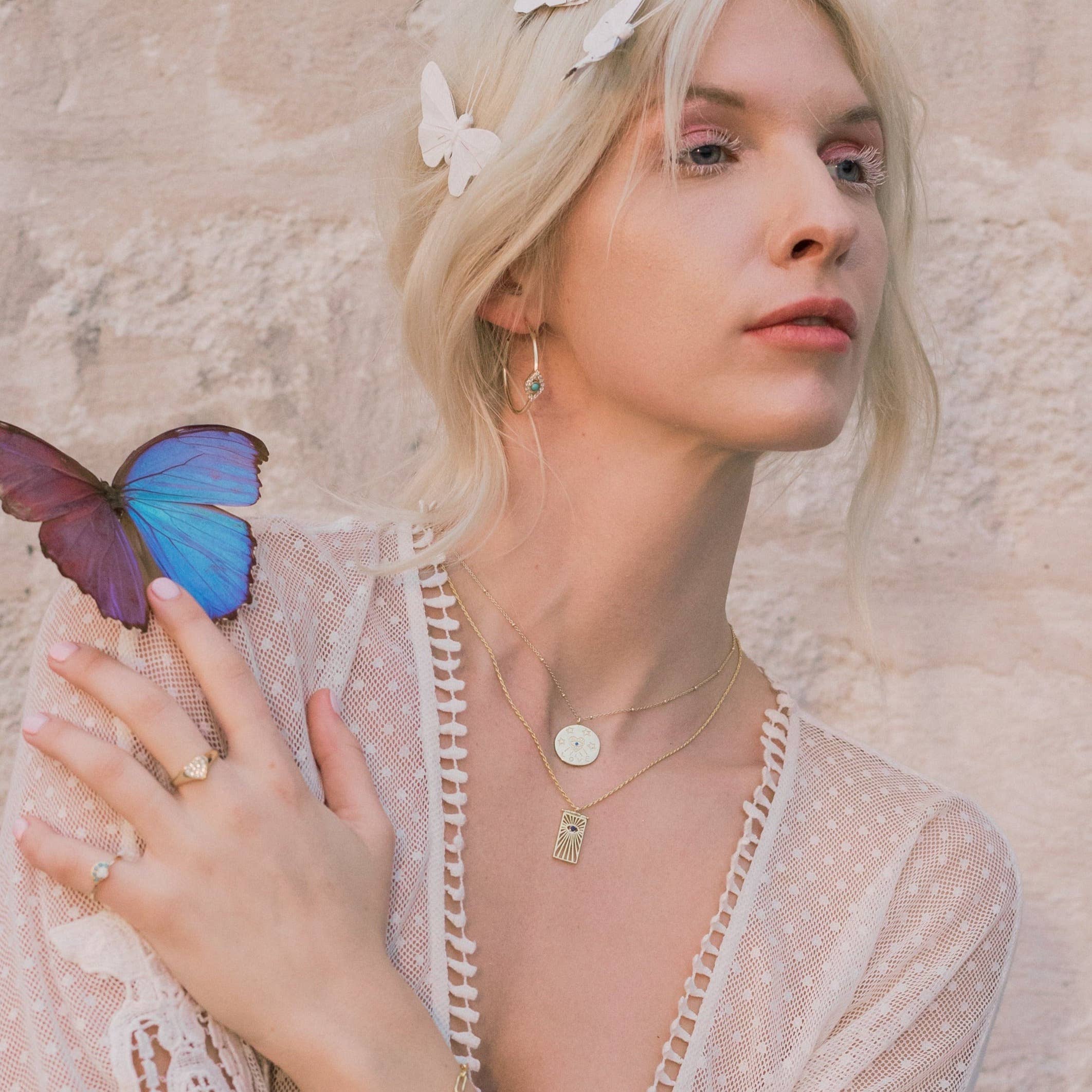 Spitfire Girl - Wholesale Pendant/Charm Necklace - Starmaker Sapphire Rectangle Eye Necklace4