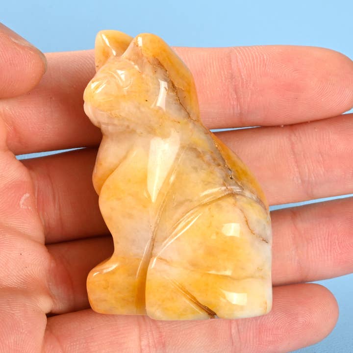 1.5" 2" Natural Yellow Jade Cat Gemstone Figurine for wholesale by ilovebeadsusa