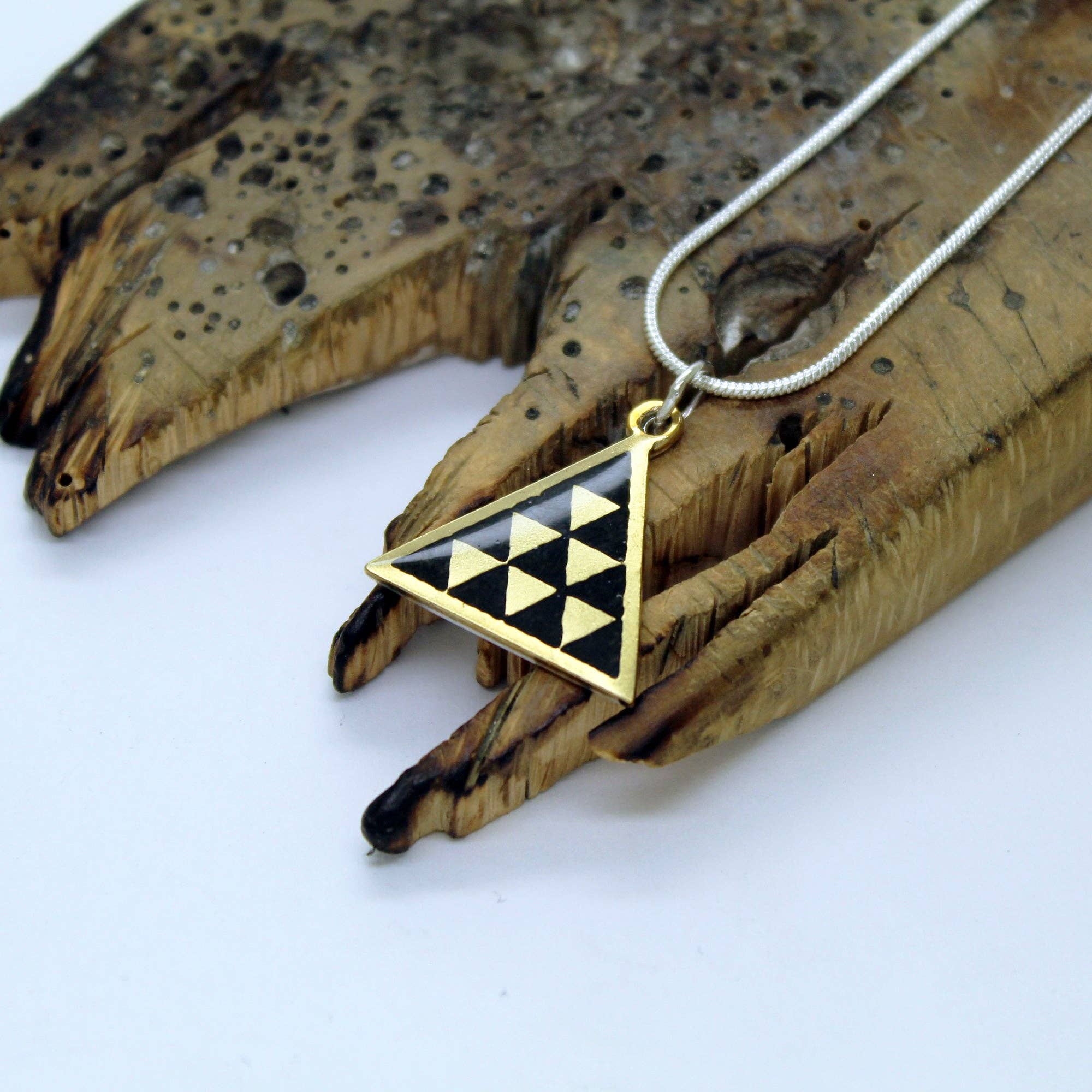 Plataica - Wholesale Pendant/Charm Necklace - Canarian Pintadera Pyramid pendant in brass and 925 silver1