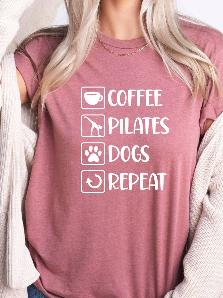 Coffee Pilates Dogs Repeat T-Shirt for wholesale by Midday USA