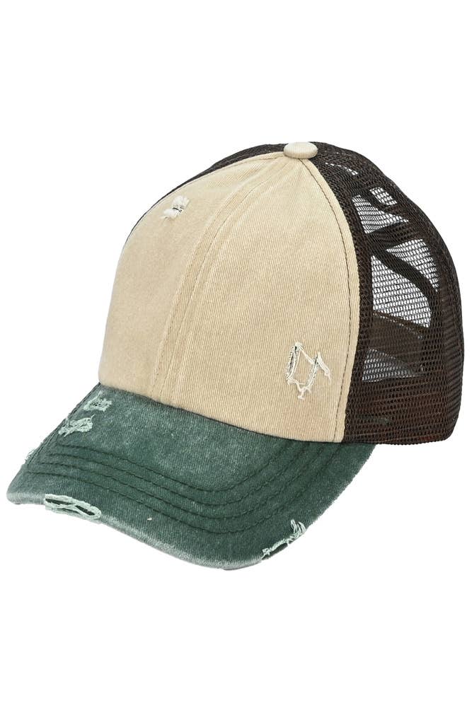 Hana – wholesale Hästsvanskeps - Dam – C.C 3-färgad korsad mesh baksida blank Trucker ponnykeps2