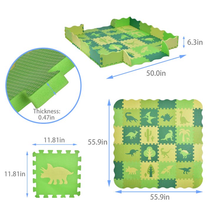 Fun Little Toys - Wholesale Play Mat - Kids & Baby - Baby Play Mat with Fence EVA Foam Jurassic Dinosaur