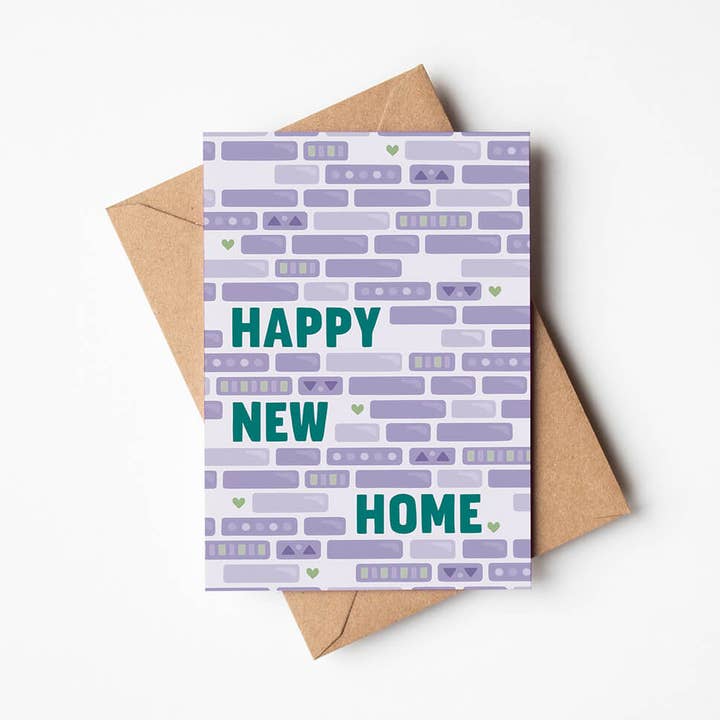 Carte Happy New Home en briques violettes et vertes pour la vente par Jess A Little Creative