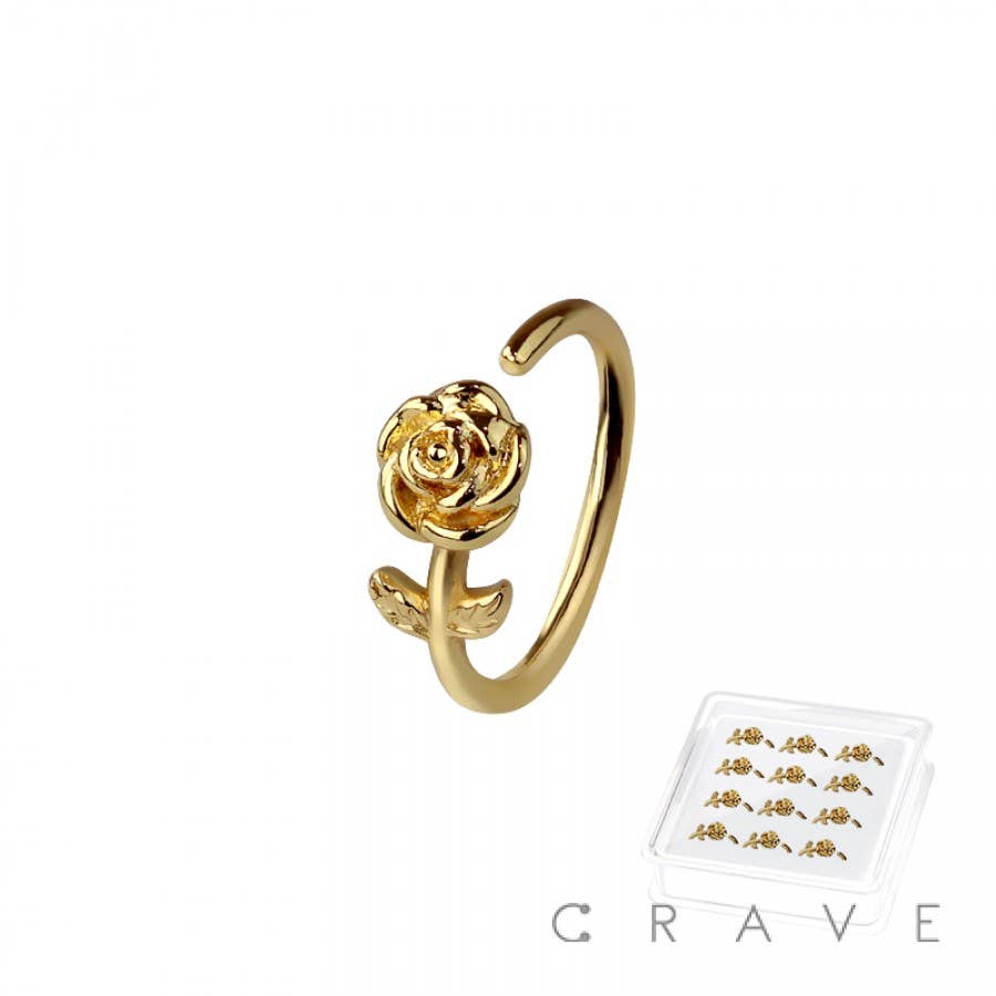 CRAVE - Wholesale Neusring - 12 STUKS ROZENBLOEM TOP 316L CHIRURGISCH STAAL HOOP NEUSRING0