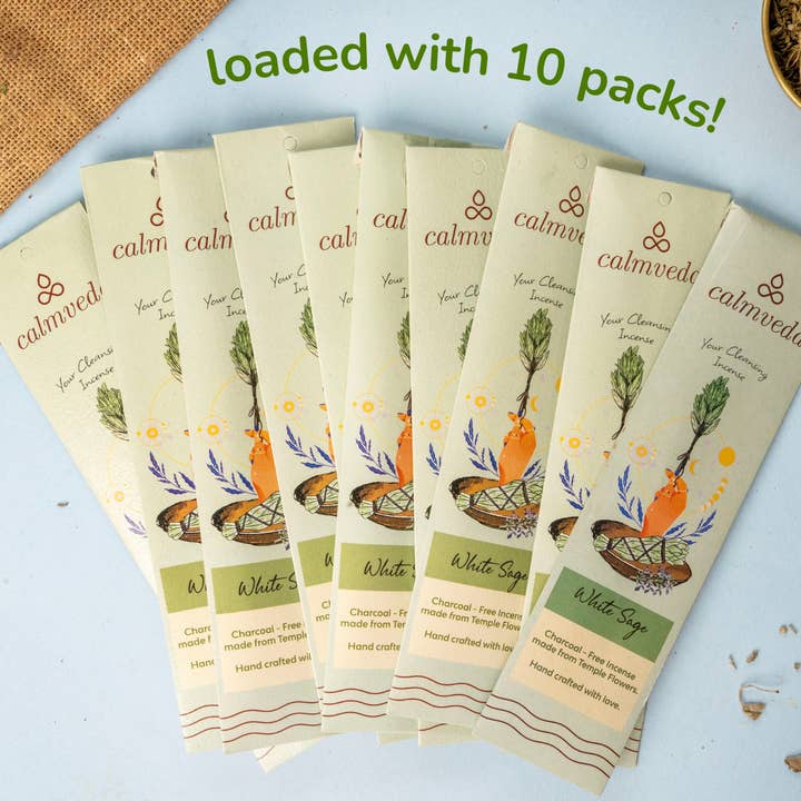 Calmveda Incense & Aromatherapy - Wholesale Incense - White Sage Incense Sticks set (10 x 12 Stick) Charcoal free2