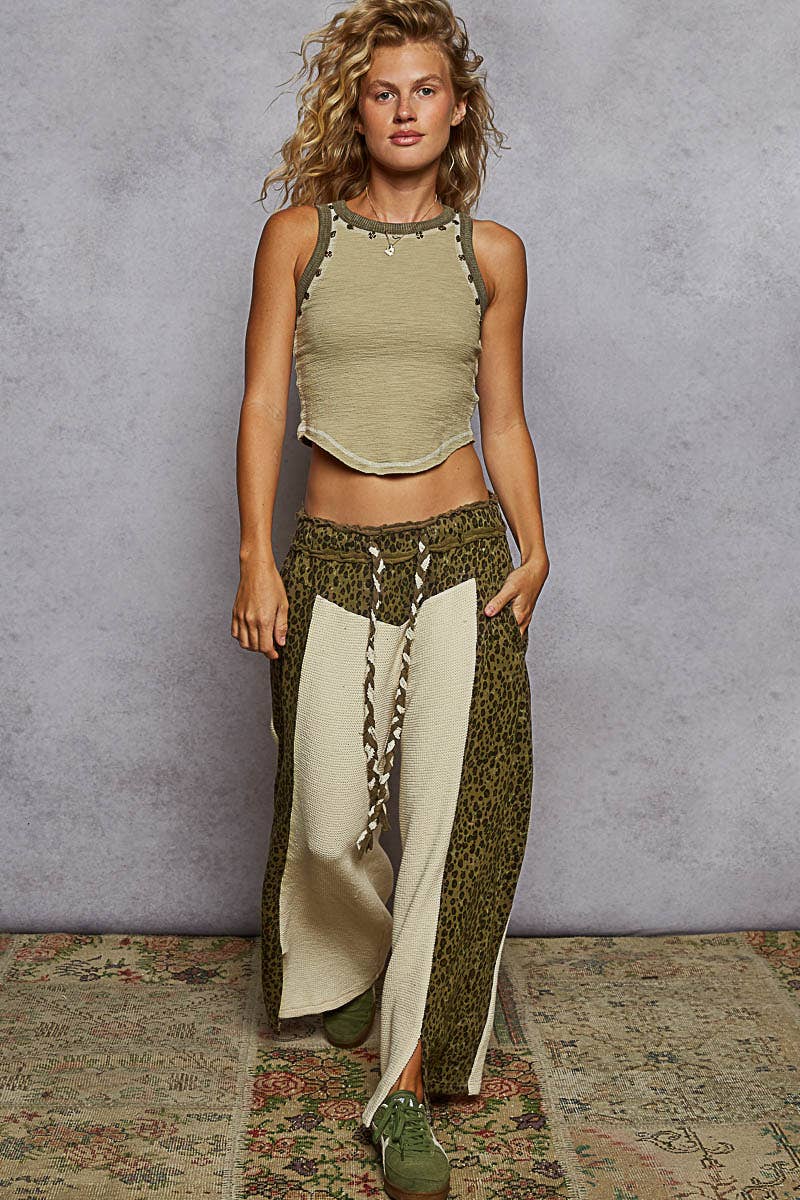 Pol Clothing - Wholesale Pants - Women's - Animal print contrast thermal straight fit knit pants6