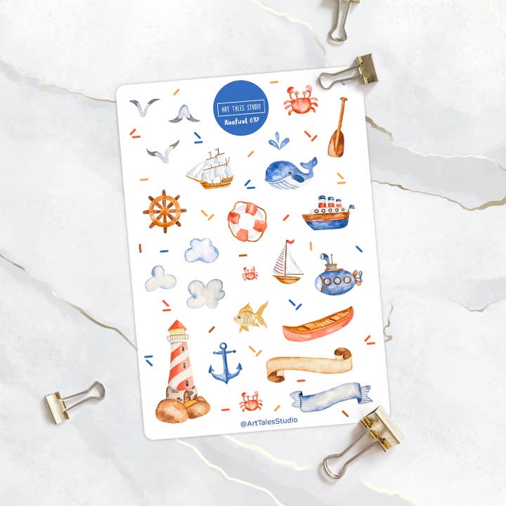 Art Tales Studio - Venta al por mayor Pegatina - Hoja de pegatinas náuticas, pegatinas marítimas, pegatinas planificador, pegatinas Bullet Journal, pegatinas de océano, pegatinas de vacaciones, pegatinas de playa, marino