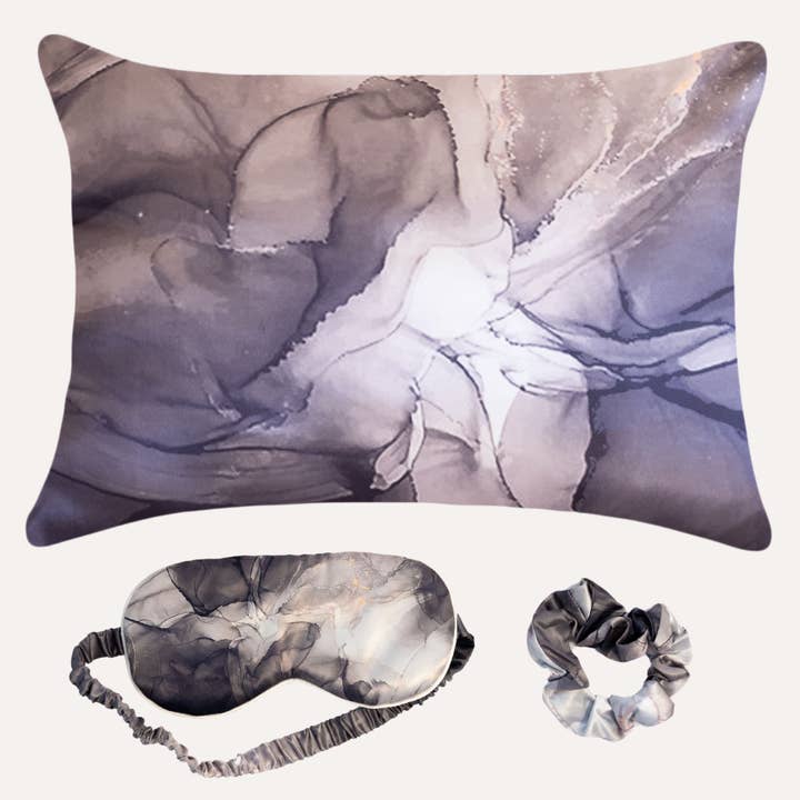 Satin Pillowcase, Eye Mask, Scrunchies Giftset - Gray Smoke for wholesale by Fenrici Brands