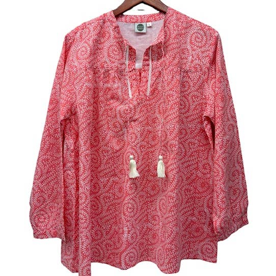 Kurta/blusa de algodón con lazo para mujer, color verde azulado o salmón para venta al por mayor de Asia West