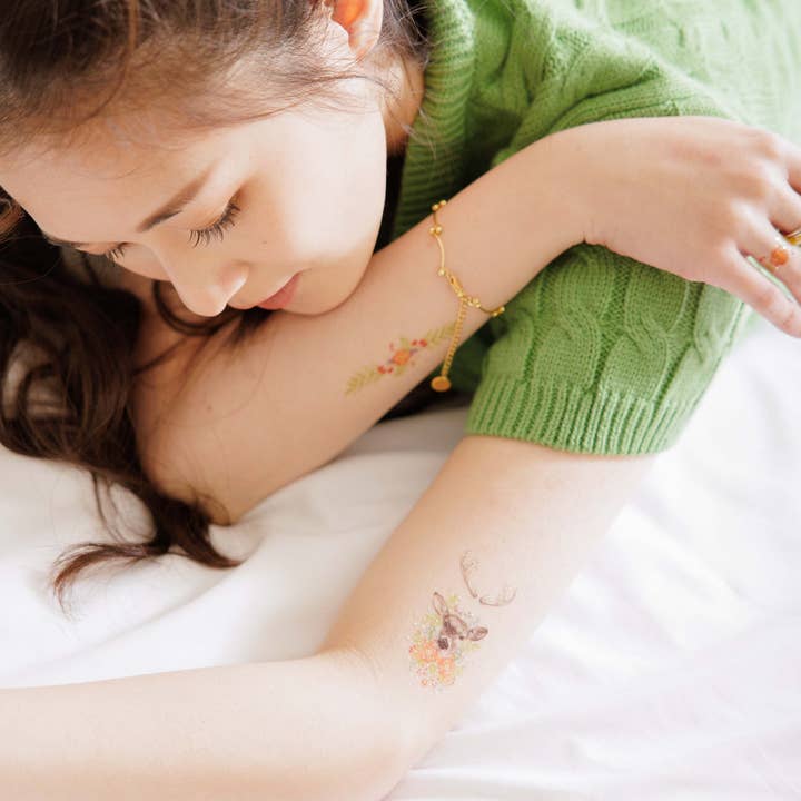 PAPERSELF - Wholesale Temporary Tattoo - Floral Fawn Temporary Tattoos Stickers