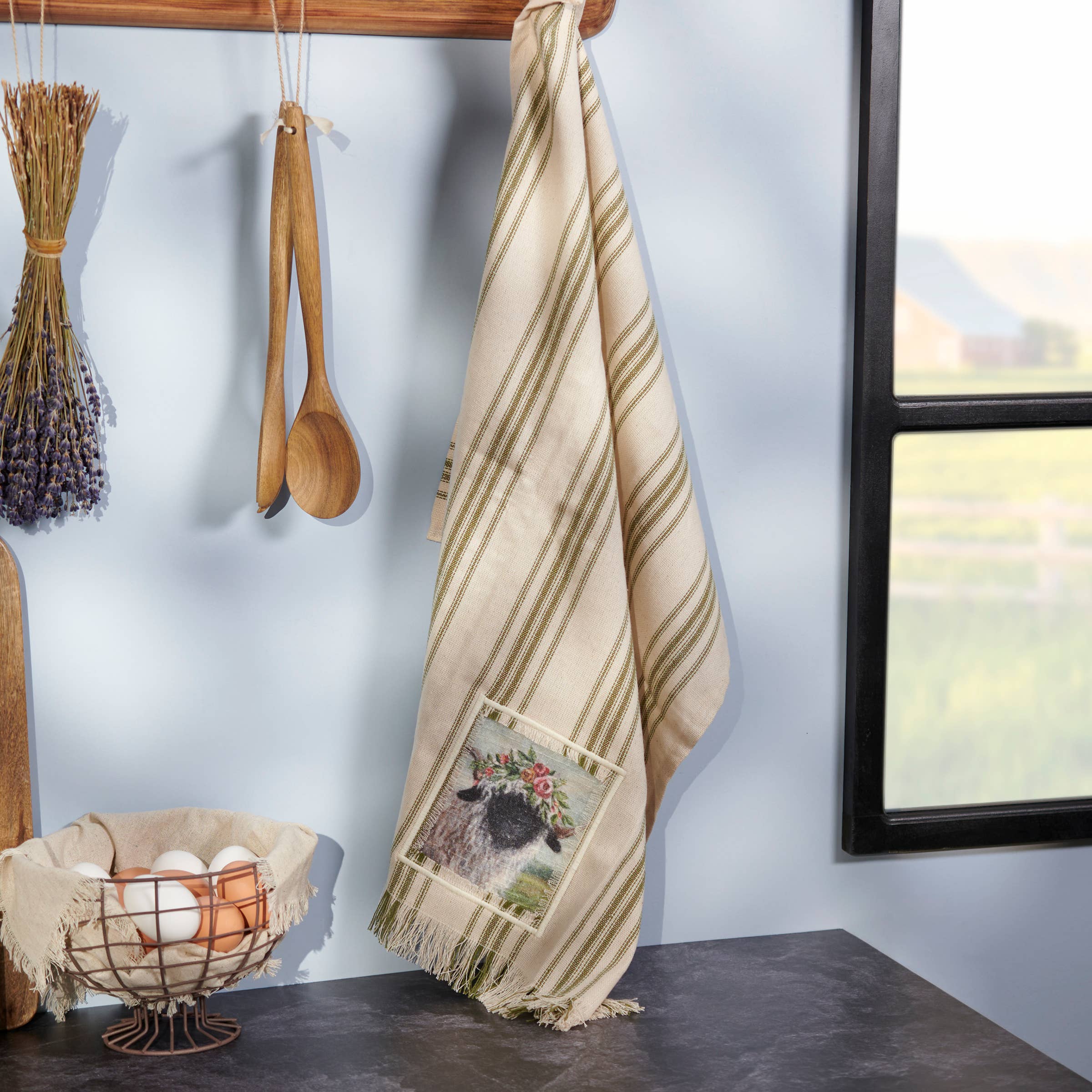 Primitives by Kathy - Wholesale Tea Towel - Floral Crown Sheep Kitchen Towel4