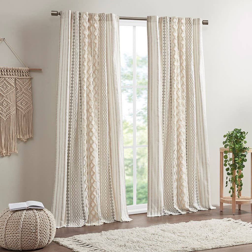 Olliix - Wholesale Curtain - Geo Print Chenille Window Curtain, Ivory1