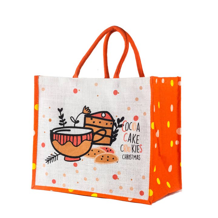 Cute Christmas Reusable Burlap Gift Bag for wholesale by Everything Bags Inc