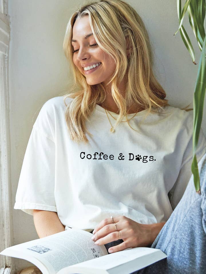 COFFEE AND DOGS Mineral Washed Graphic Top for wholesale by OAT COLLECTIVE