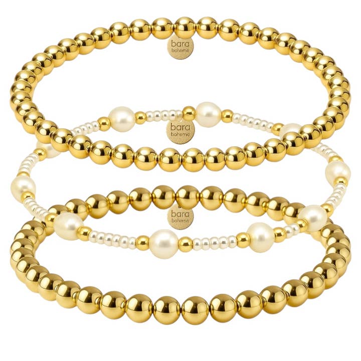 Capri | Conjunto de Pulseiras com Contas Banhadas a Ouro por atacado de bara boheme