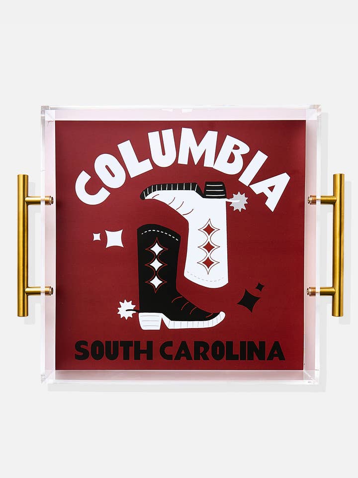 Columbia | Large Acrylic Tray With Gold Handles for wholesale by Tart By Taylor