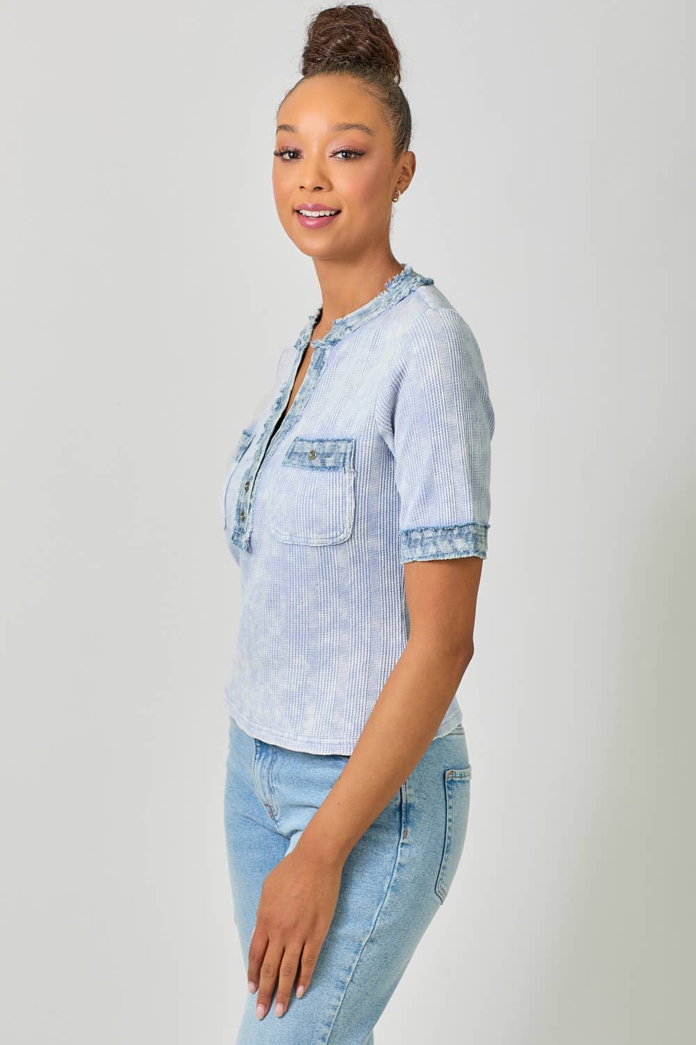 Mystree - Wholesale Blouse - Women's - 60981 Frayed Denim Trim Top 9