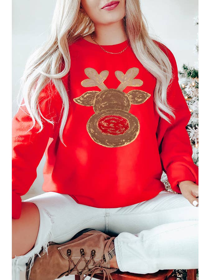 Cali Boutique Wholesale - Wholesale Graphic Sweatshirt - Women's - Christmas Sweatshirt Cute Rudolph Holiday Top 430225