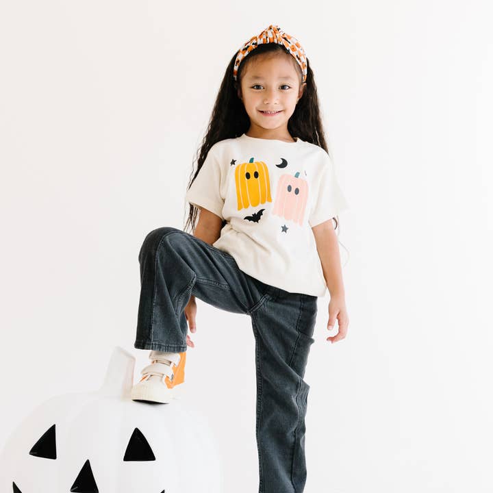 Cute Pumpkin Ghost Halloween Spooky Toddler and Youth Shirt for wholesale by Benny & Ray Apparel