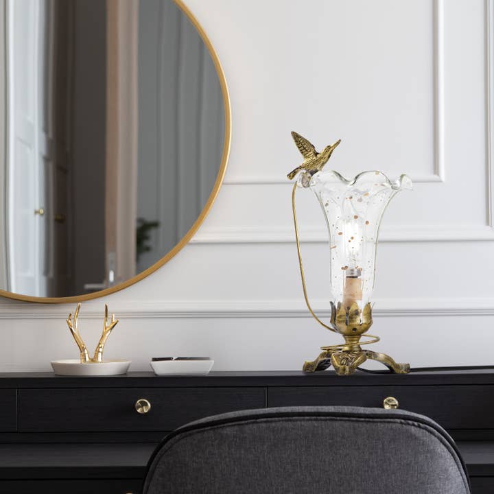 10.25"H Clear with Gold Flecks Hand Blown Glass Lily Lamp for wholesale by River of Goods