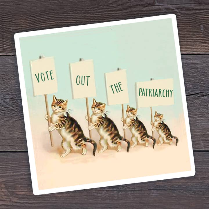 Votez contre le patriarcat : Autocollant vintage anti-Trump avec des chats pour la vente par A Zillion Dollars