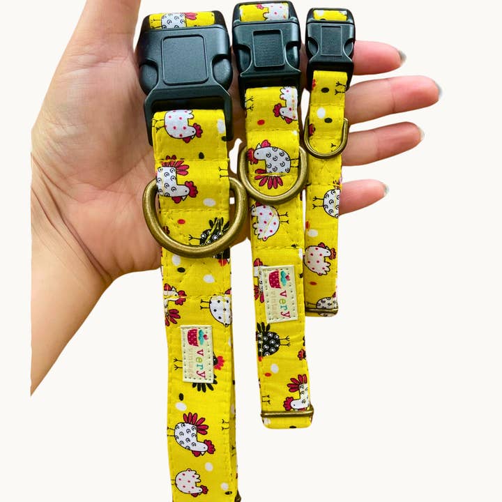 Very Vintage Designs – wholesale Pet collar – Cat/dog – Yellow Farm Dog Collar – Chicken Print – Organic Handmade US