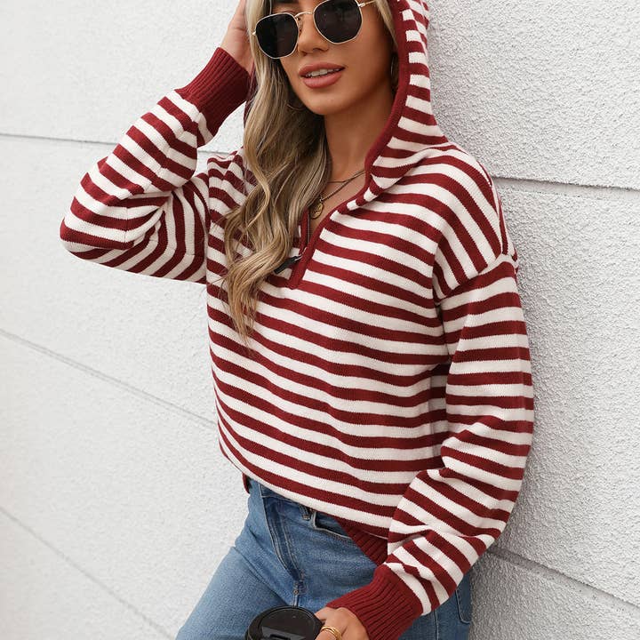 Efterårs- og vinterafslappet retrostribet lynlås hættetrøje for engroshandel hos Masyal