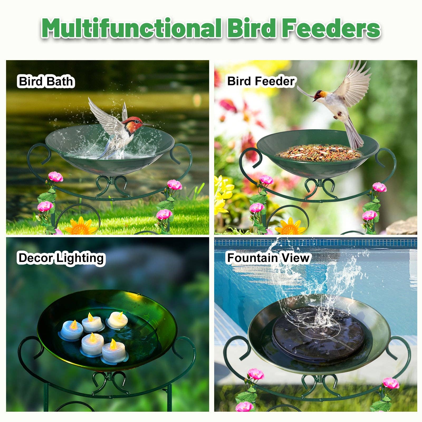 Liffy - Wholesale Bird bath - Green Butterfly Metal Bird Bath Garden Stake Decor3