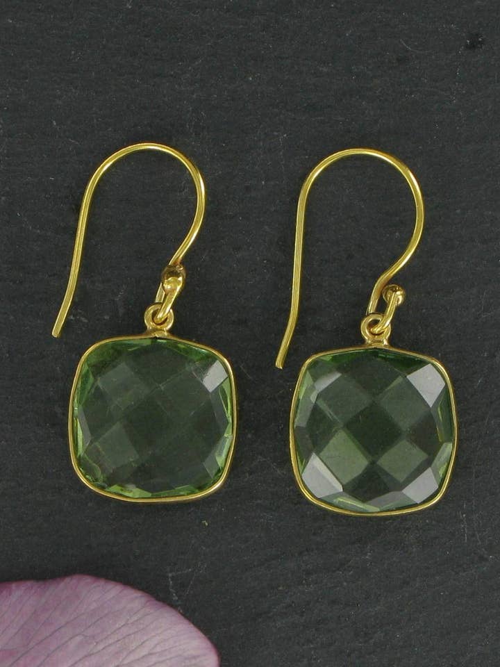 Brass Faceted Square Stone Drop Earring for wholesale by Siren Silver Ltd