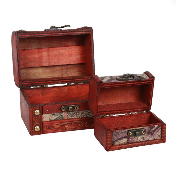 Something Different Wholesale - Wholesale Jewelry Box/Organizer - Set of 2 Antiqued Map Storage Trunk Treasure Chests1