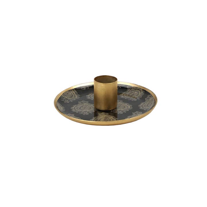 Maison Lilo - Wholesale Decorative Tray - Small round enamelled metal tray Alhambra terra, gold rim3