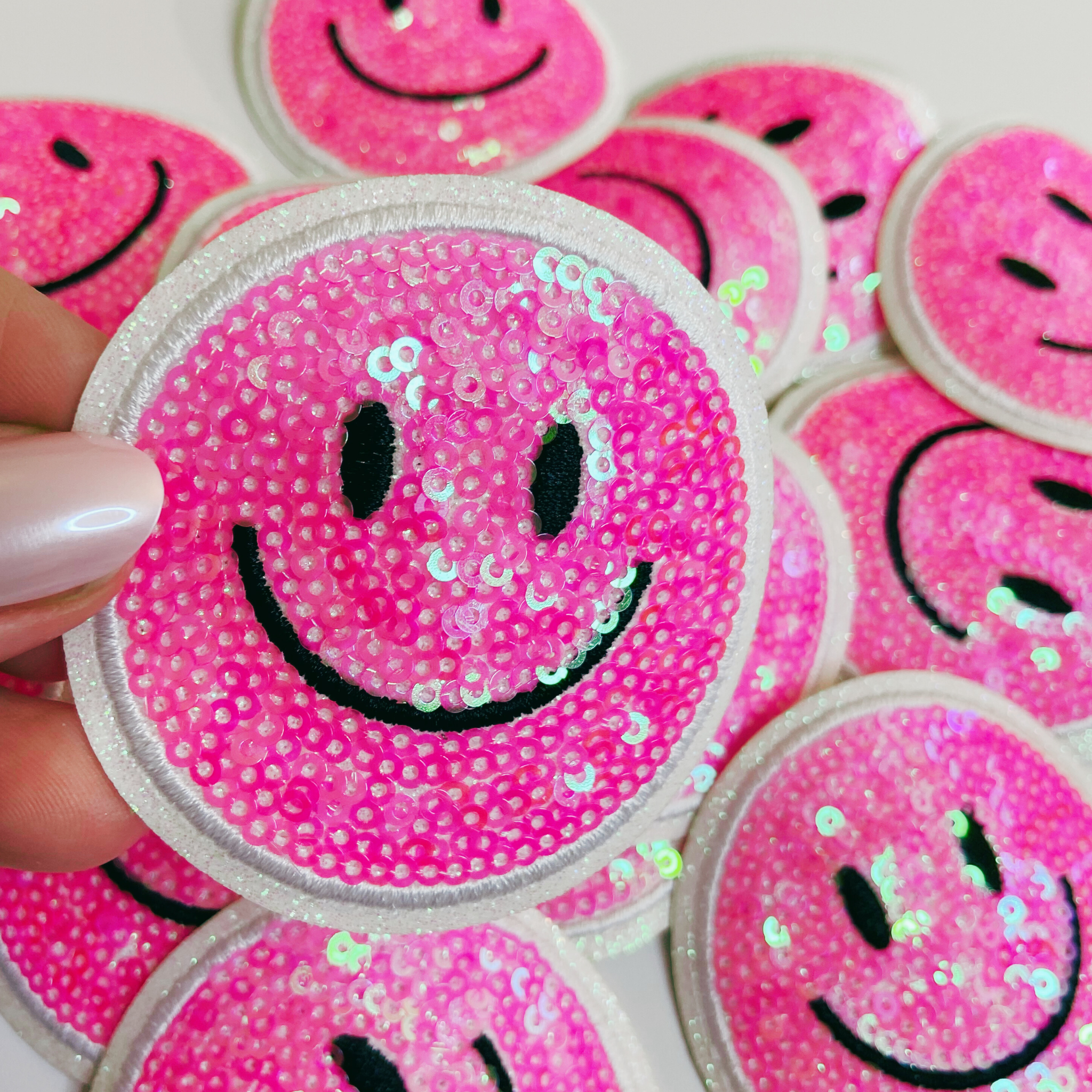 TEELUX - Wholesale Patch - NEON Sequin Smiley Face Patch - 2.5" x 2.5"  - hat Patch4