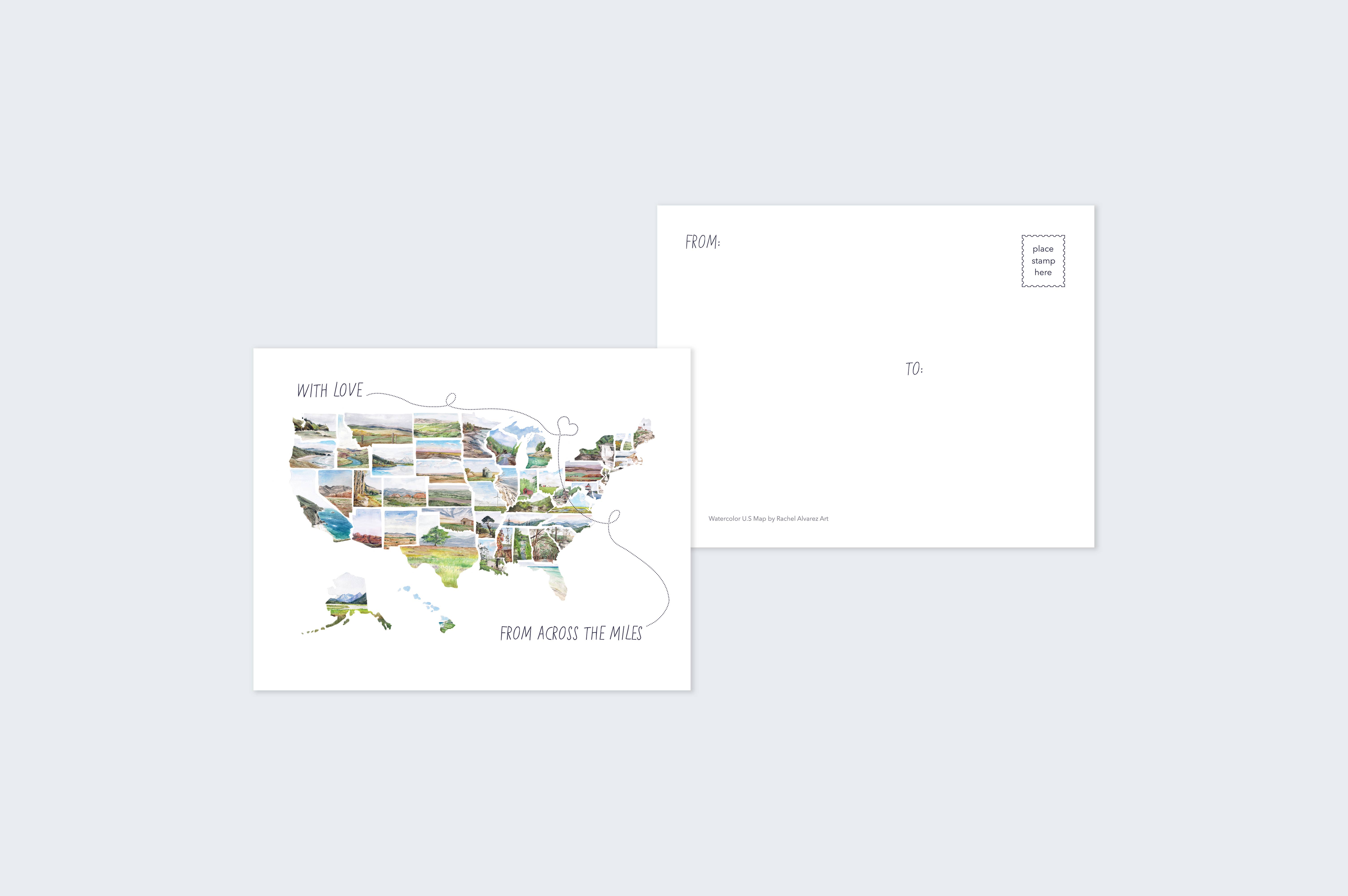 Rachel Alvarez Art - Wholesale Postcard - long distance state postcard4
