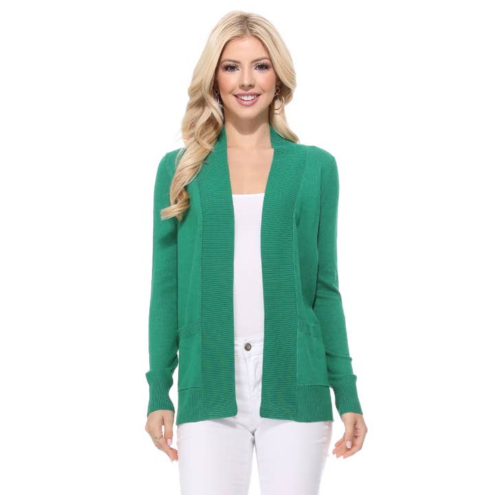 Mak - Wholesale Cardigan - Women's - Long Sleeve Open Front Knit Shrug w/ Pocket Cardigan MK8558Y22