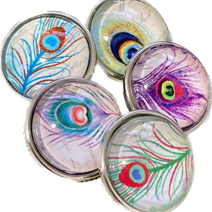 Piume di pavone, set di 7, in vetro bombato o pressato a mano per la vendita all'ingrosso da parte di Say It in A Snap Jewelry