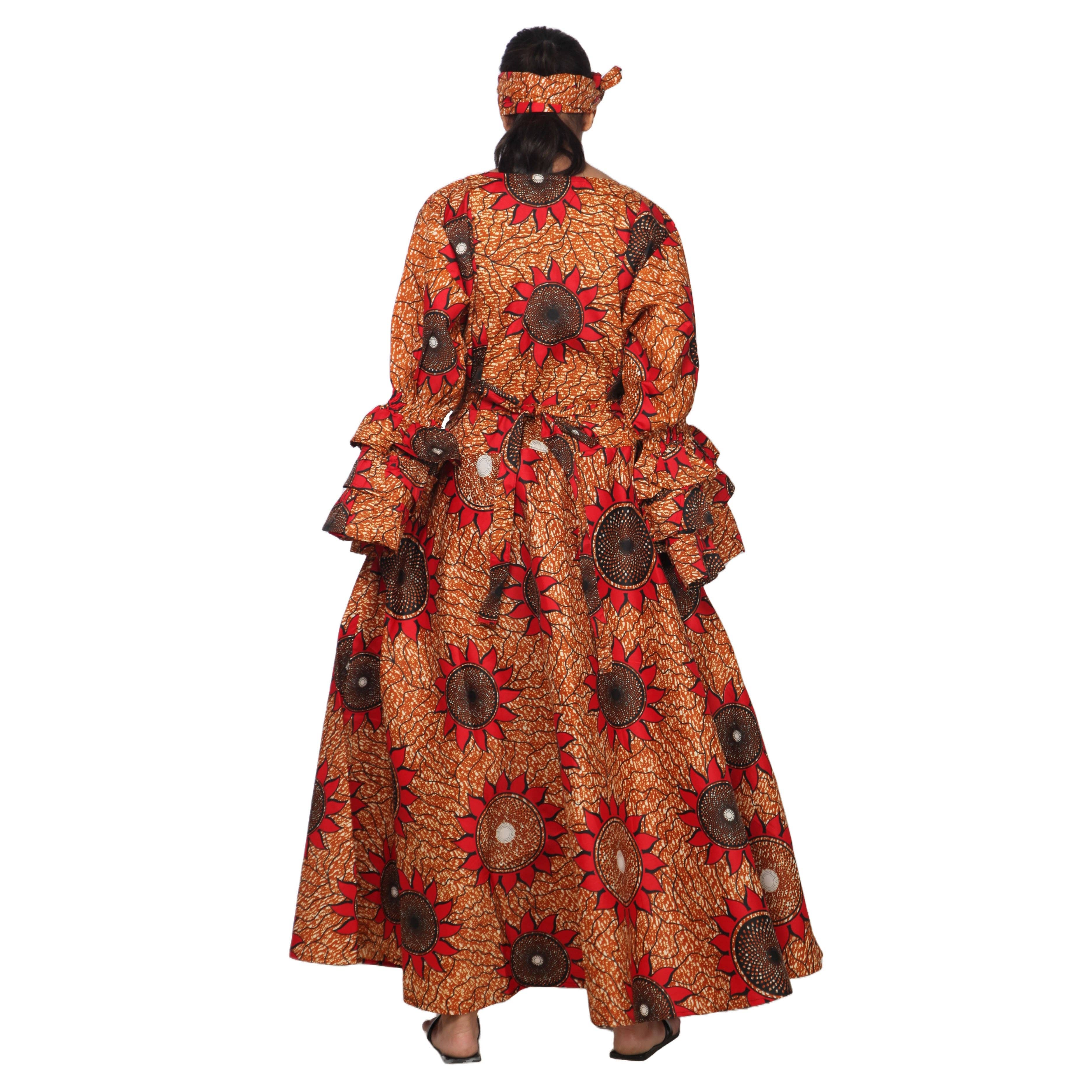 African Stars - Vente Robe – femme - Robe portefeuille en rayonne pour femme avec manches à volants -- FI-R80FS14