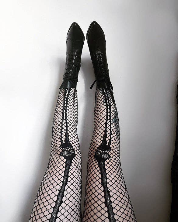 Black Skeleton Bone Net Tights for wholesale on Faire1