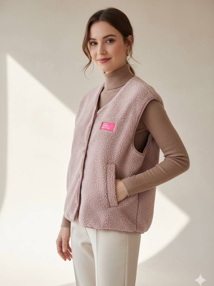 Textured fleece sleeveless vest for wholesale by VICTORIA&ISAAC