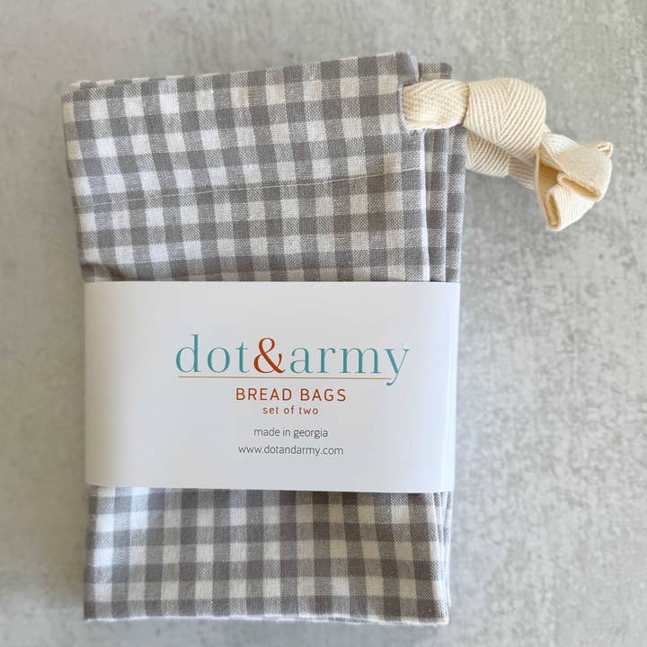 Dot and Army - Wholesale Food storage wrap/bag - Check Linen Bread Bags, set of two 1
