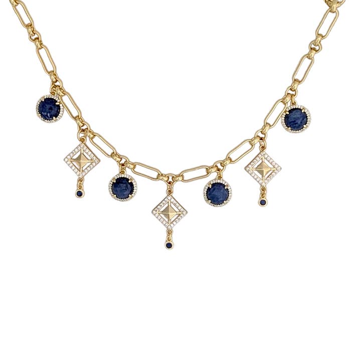Karissa Station Lapis Lazuli Statement Gold Necklace for wholesale by Purple Dew