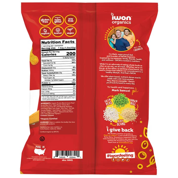 Awakened Foods - Wholesale Puffed Snack - IWON Organics Barbeque Protein Stix (1.5 oz)1