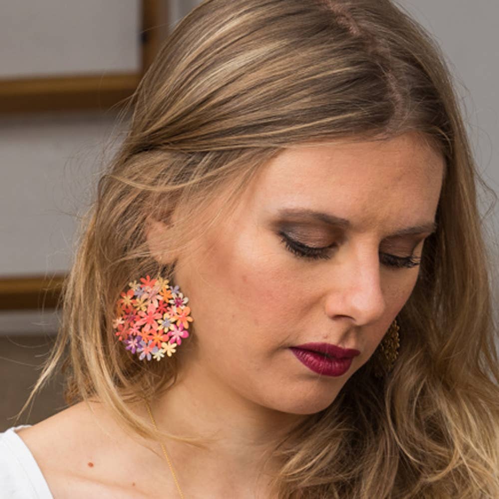 RAS - Wholesale Dangle Earrings - Bouquet Orange Gold Plated Earring2